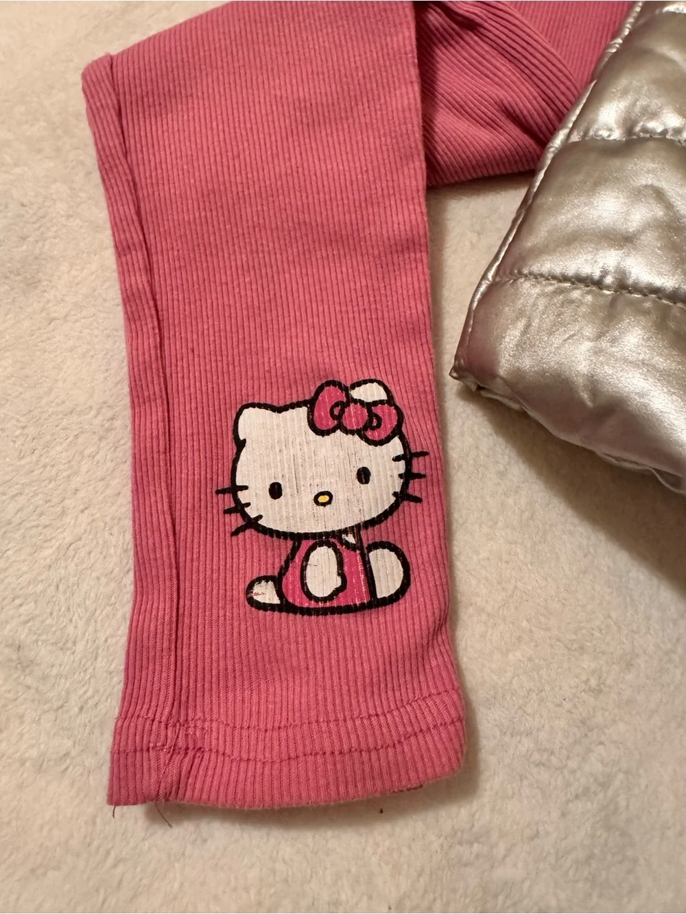 Hello Kitty Girls' Silver Puffer Vest & LS tee and matching leggings Set